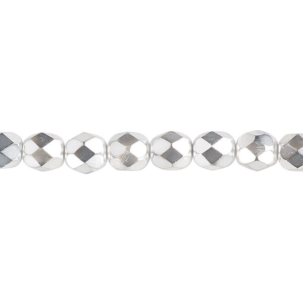 Bead, Czech fire-polished glass, opaque metallic silver chrome, 6mm faceted round. Sold per pkg of 1,200 (1 mass). image number 0