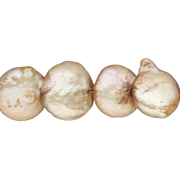Pearl, cultured freshwater pearl (dyed), gold, 21x13mm-28x16mm double flat round, Mohs hardness 2-1/2 to 4. Sold per 15-inch strand, approximately 15 beads. image number 0