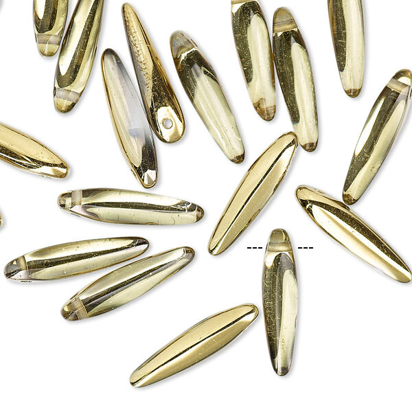 Bead, Preciosa Thorn™, Czech pressed glass, clear bronze gold, 16x4mm top-drilled thorn. Sold per pkg of 20. image number 0