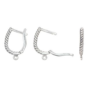 Ear wire leverback 1pkg2 sterling silver, 13mm / open loop / rope design, antiqued 1 pair