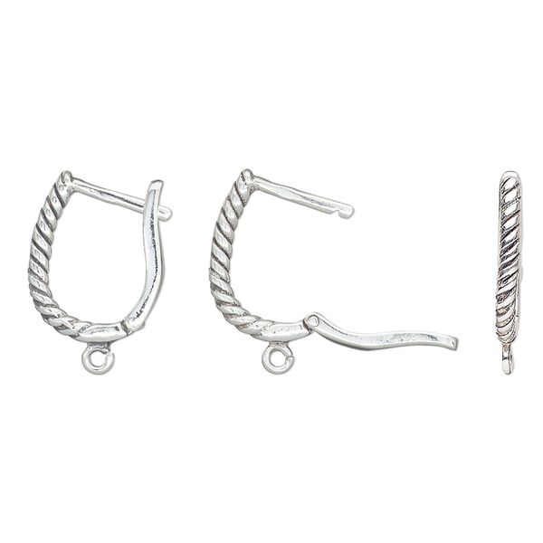 Ear wire leverback 1pkg2 sterling silver, 13mm / open loop / rope design, antiqued 1 pair image number 0