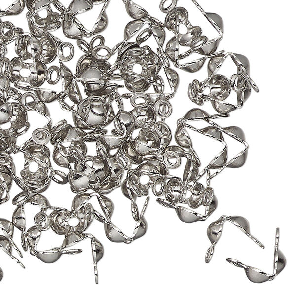 Bead tip, antique silver-finished brass, 8x4mm bottom clamp-on with open loop. Sold per pkg of 100. image number 0