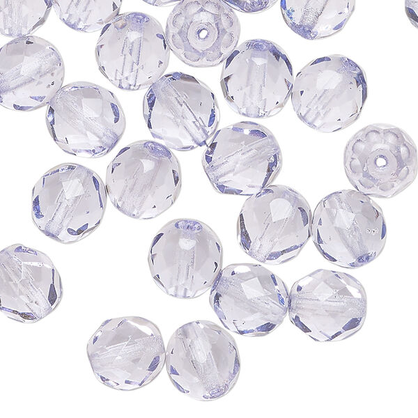 Bead, Czech fire-polished dipped d&eacute;cor glass 1pkg600, translucent lilac, 8mm faceted round. image number 0