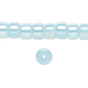 Bead, glass, opaque light aqua rainbow, 8x6mm barrel. Sold per 15-1/2 to 16-inch strand.