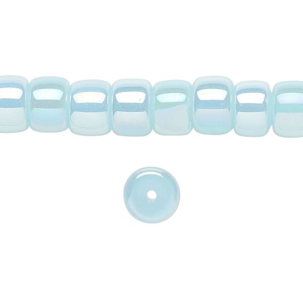Bead, glass, opaque light aqua rainbow, 8x6mm barrel. Sold per 15-1/2 to 16-inch strand. image number 0