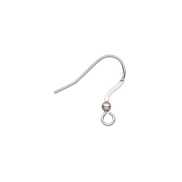 Ear wire, stainless steel, 13mm flat fishhook with 2.5mm ball and open loop, 21 gauge. Sold per pkg of 50 pairs. image number 0