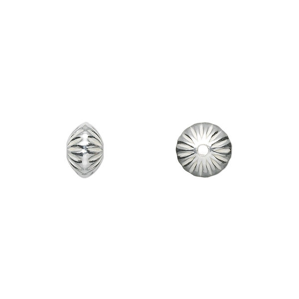 Bead, sterling silver, 8x5mm corrugated saucer. Sold per pkg of 20. image number 0