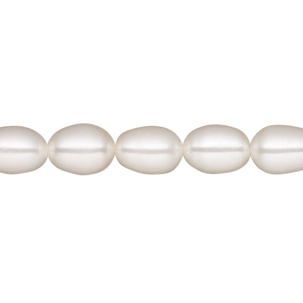 Pearl, White Lotus™, cultured freshwater (bleached), white, 7-7.5mm rice, A- grade, Mohs hardness 2-1/2 to 4. Sold per 15-1/2" to 16" strand. image number 0
