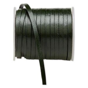 Cord, leather, green, 4mm flat. Sold per 25-yard spool.