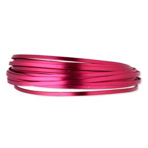 Wire, anodized aluminum, magenta, 3.5x1mm flat, 16 gauge. Sold per pkg of 18 feet.