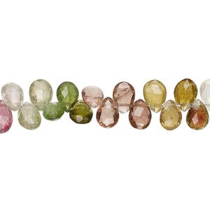 Multi-tourmaline 1pkg1, hand-cut top-drilled faceted puffed teardrop bead natural 8 inch 6x4mm-7x5mm