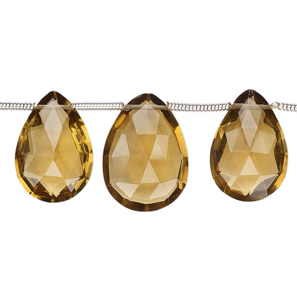 Golden quartz 1pkg7, hand-cut top-drilled faceted puffed teardrop bead B+ grade, graduated 15x10mm-18x13mm image number 0