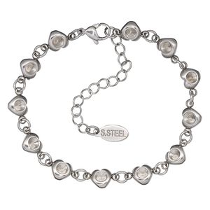 Bracelet, stainless steel, 7mm wide, 7-1/2 inches with 2-inch extender chain and lobster claw clasp with (12) PP32 chaton settings. Sold individually.