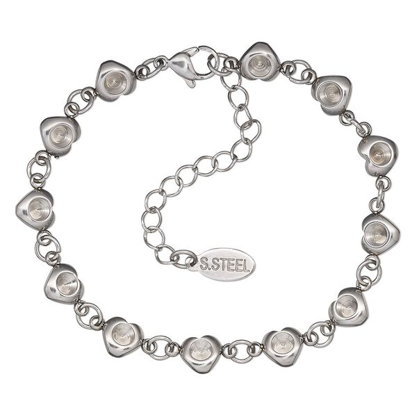 Bracelet, stainless steel, 7mm wide, 7-1/2 inches with 2-inch extender chain and lobster claw clasp with (12) PP32 chaton settings. Sold individually. image number 0