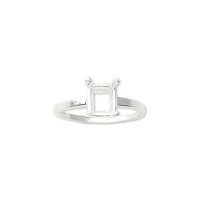 Ring, Sure-Set™, sterling silver, 8x6mm 4-prong emerald-cut basket setting, size 7. Sold individually.