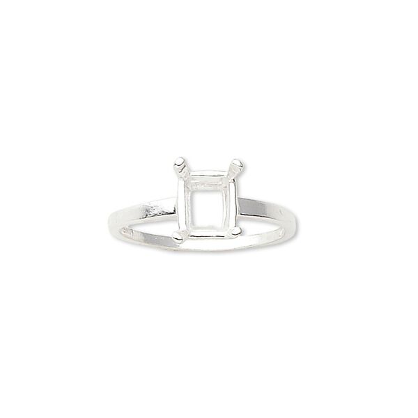 Ring, Sure-Set™, sterling silver, 8x6mm 4-prong emerald-cut basket setting, size 7. Sold individually. image number 0