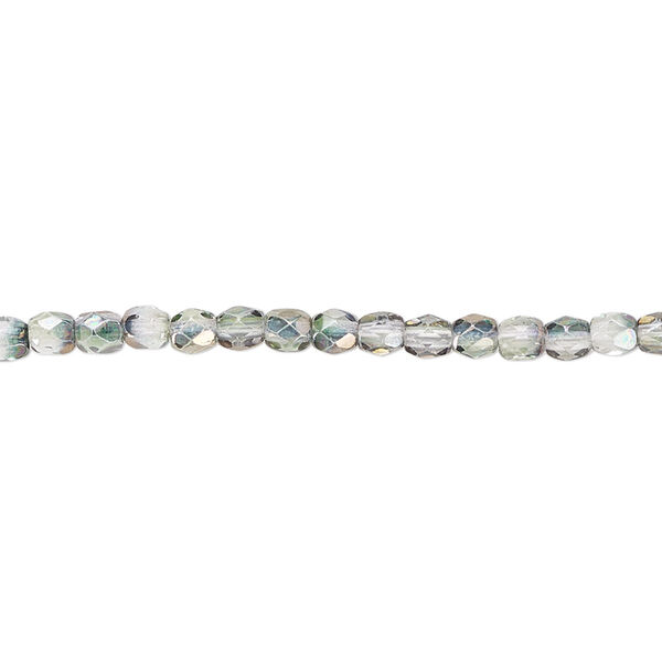 Bead, Czech fire-polished glass, green and grey luster, 3mm faceted round. Sold per 15-1/2" to 16" strand. image number 0