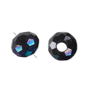 Bead 12pk 32 facets black AB, Celestial Crystal® Dione® 14x8mm rondelle