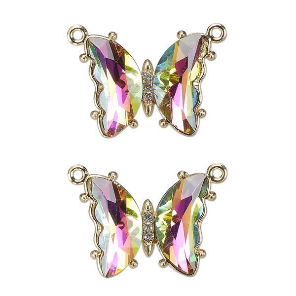 Connector, gold-finished brass, clear vitrail dark, 19x15mm butterfly with closed loop. Sold per pkg of 2. image number 0