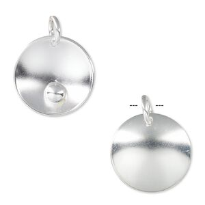 Drop, Hill Tribes, silver-plated brass, 21mm concave round with 5mm round. Sold individually.