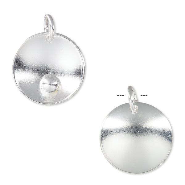 Drop, Hill Tribes, silver-plated brass, 21mm concave round with 5mm round. Sold individually. image number 0