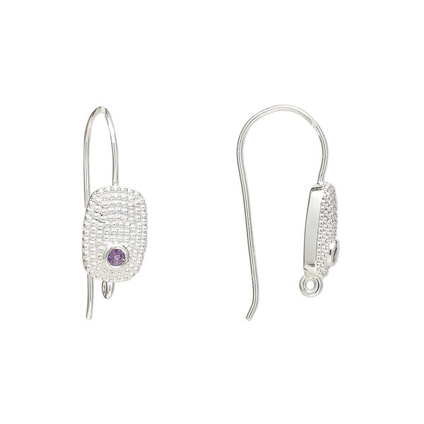 Sterling silver / amethyst 1pkg2, textured flat oval ear wire natural, fishhook / closed loop 22 gauge 19mm / 10mm image number 0