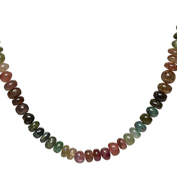 Bead, multi-tourmaline (natural), 5x3mm-7x6mm hand-cut rondelle in set pattern with 0.4-1mm hole, C+ grade, Mohs hardness 7 to 7-1/2. Sold per 13-inch strand, approximately 85 beads. image number 0