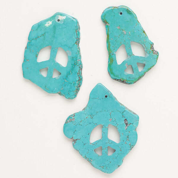 Focal magnesite 3pk 50x32mm-68x58mm flat freeform peace sign, C grade green teal dyed image number 0