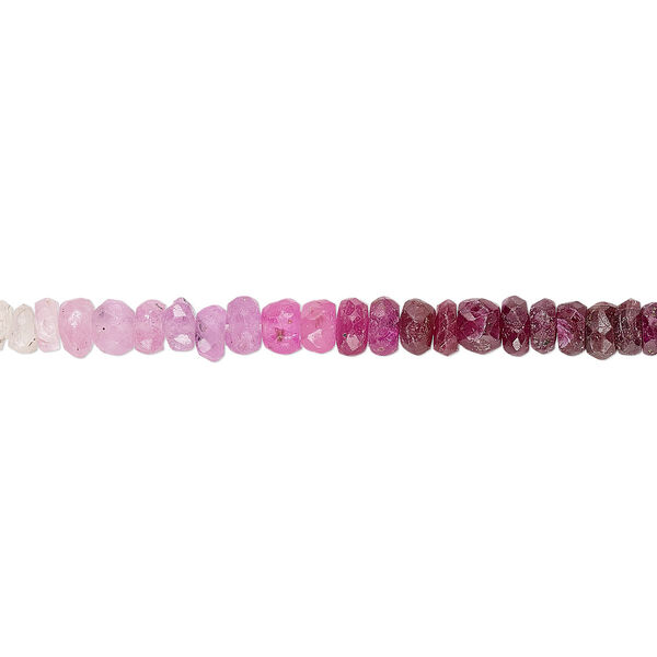 Bead, pink sapphire (heated), shaded, 3x1mm-4x2mm graduated hand-cut faceted rondelle, C grade, Mohs hardness 9. Sold per 14-inch strand. image number 0
