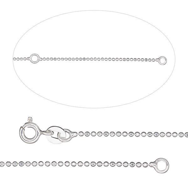 Chain, Gossamer™, sterling silver, 1.2mm diamond-cut ball, wearable at 16 and 18 inches with springring clasp. Sold individually. image number 0