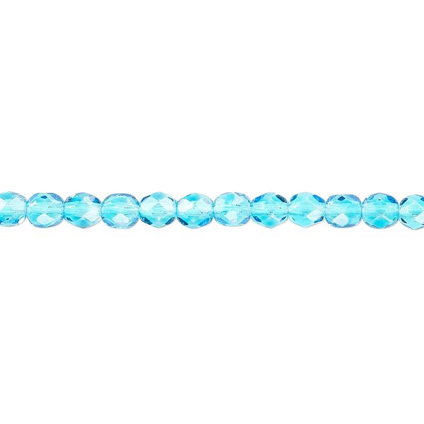 Bead, Czech fire-polished dipped décor glass, turquoise blue, 4mm faceted round. Sold per 15-1/2" to 16" strand, approximately 100 beads. image number 0