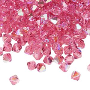 Bead 24pk rose glitter, Preciosa Czech crystal 5mm bicone