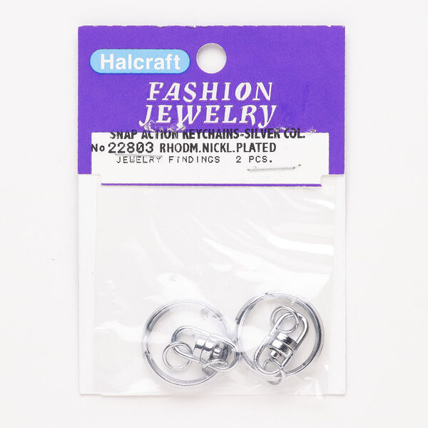 Key ring, stainless steel, pkg/2, 25mm split ring with swivel, imitation rhodium finish. image number 0