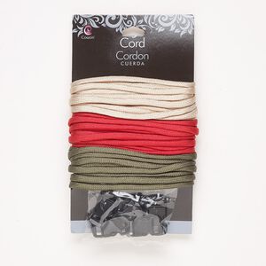 Cord and clasp mix, nylon and plastic, assorted colors, 4mm flat. Sold per 7-piece set.