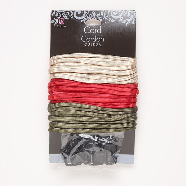 Cord and clasp mix, nylon and plastic, assorted colors, 4mm flat. Sold per 7-piece set. image number 0