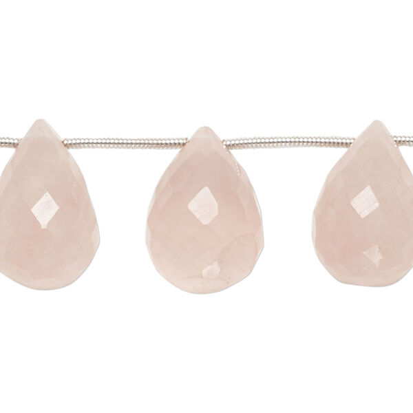 Bead, rose quartz (natural), 16x10mm-21x12mm graduated top-drilled hand-cut faceted briolette, B grade, Mohs hardness 7. Sold per pkg of 11. image number 0