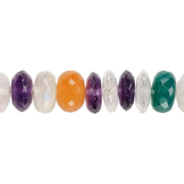 Bead mix, multi-gemstone (natural / dyed / heated / irradiated), 9x4mm-10x7mm hand-cut faceted rondelle and faceted saucer, Mohs hardness 3 to 7. Sold per 8-inch strand. image number 0