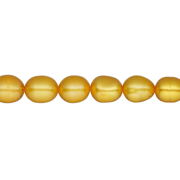 Pearl, cultured freshwater (dyed), burnt orange, 7mm rice, Mohs hardness 2-1/2 to 4. Sold per 15-1/2" to 16" strand. image number 0