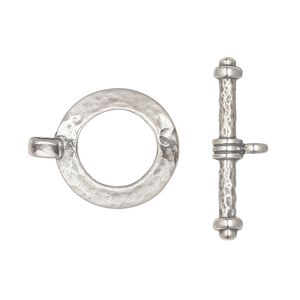 Clasp toggle 1pkg1 sterling silver, 18mm round, antique 1-strand