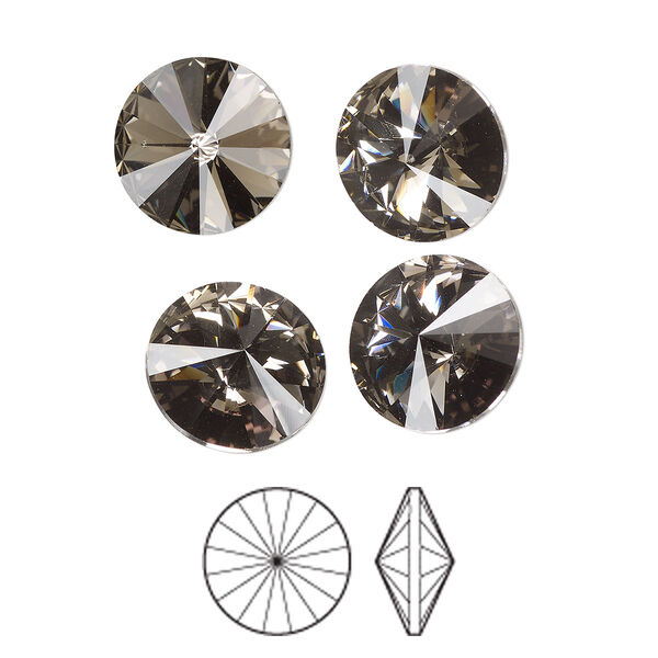 Chaton 6pk black diamond foil back, Preciosa MAXIMA Czech crystal rhinestone 12mm rivoli image number 0