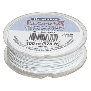 Cord, Beadalon® Elonga™, elastic, white, 1mm, 12-pound test. Sold per 100-meter spool.