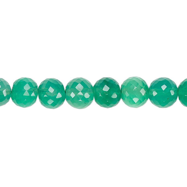 Bead, green onyx (dyed), 7-8mm hand-cut faceted round, B grade, Mohs hardness 6-1/2 to 7. Sold per 8-inch strand. image number 0