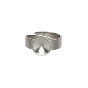 Ring, Almost Instant Jewelry®, stainless steel, 5mm wide with 9mm round and SS39 rivoli setting, adjustable from size 5.5-10. Sold per pkg of 2.