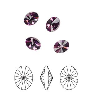 Chaton 6pk amethyst foil back, Crystal Passions® 8x6mm oval rivoli 4122