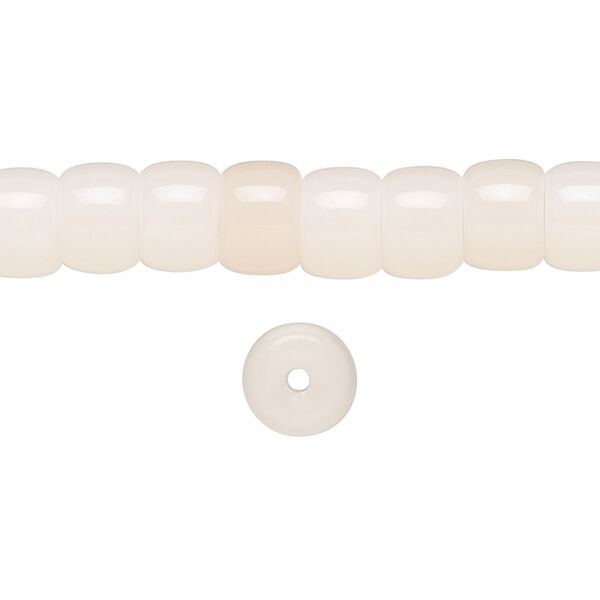Bead, glass, opaque light pink, 8x6mm barrel. Sold per 15-1/2 to 16-inch strand. image number 0