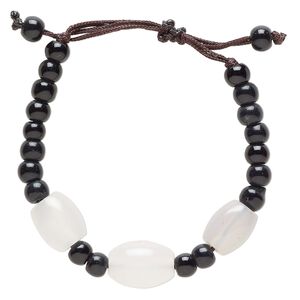 White agate / glass / waxed cotton 1pkg1, oval bracelet adjustable 5-7.5 inch 12mm