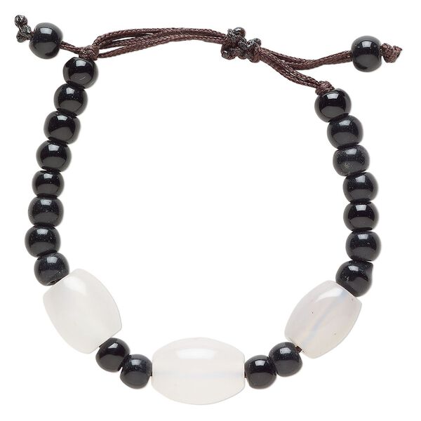 White agate / glass / waxed cotton 1pkg1, oval bracelet adjustable 5-7.5 inch 12mm image number 0