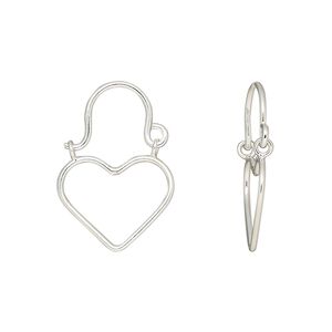 Ear wire, Create Compliments®, sterling silver, 23mm heart, 20 gauge. Sold per pair.