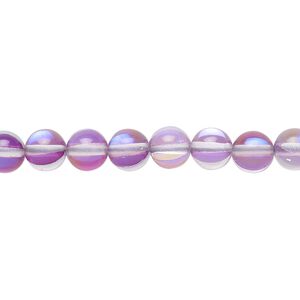 Bead, glass, transparent purple and blue iridescent, 6mm round. Sold per 15-1/2 to 16-inch strand.