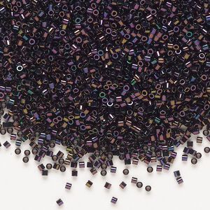 Seed bead, Delica®, glass, pkg/7.5g, #15 round, opaque metallic iris dark plum (DBS-0004).